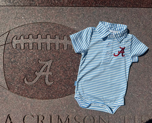 Infant Blue/White Stripe Script A Carson Polo Onesie